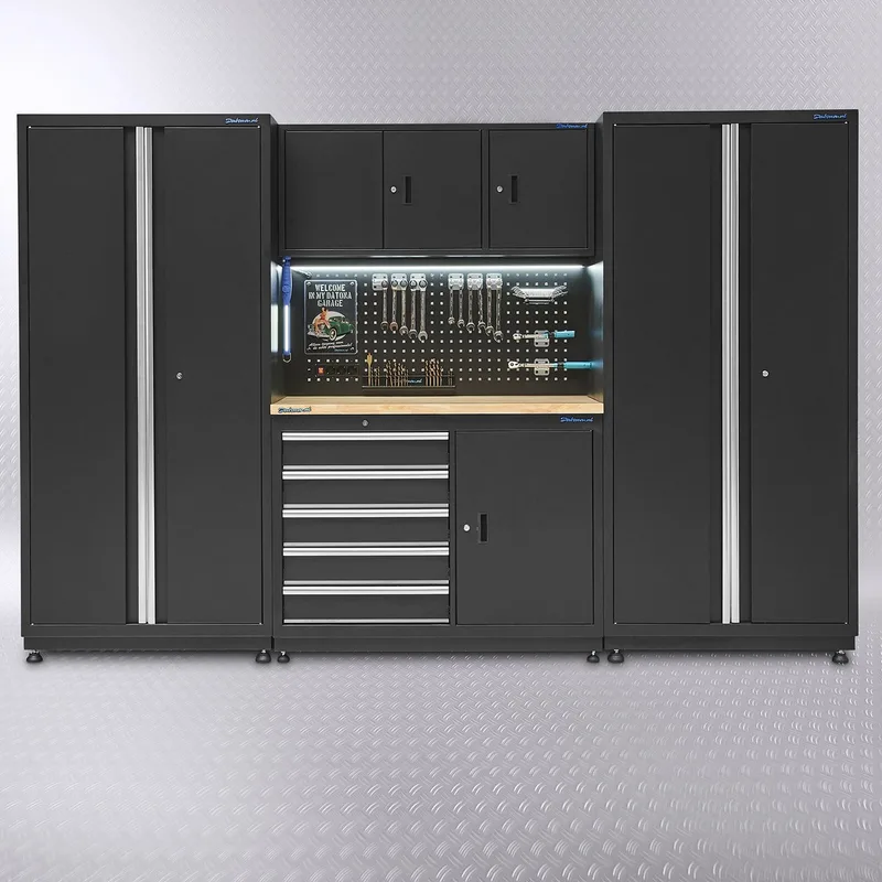 Werkbank 160 cm met bovenkast en twee gereedschapskasten - Zwart de Datona – image du produit