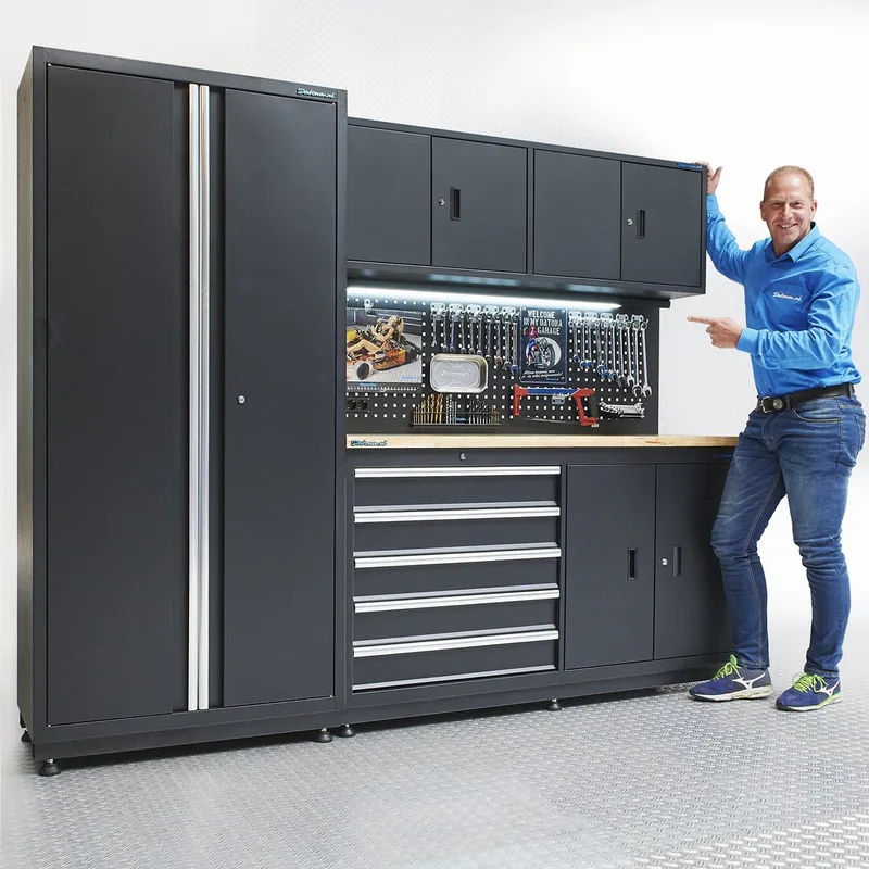 Werkbank 160cm met bovenkast en brede zijkast - Zwart de Datona – image du produit