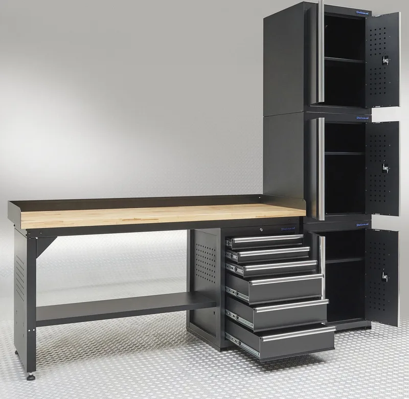Werkbank 200 cm - 3 kast deuren - 1 kast lades - bamboe by Datona – product image
