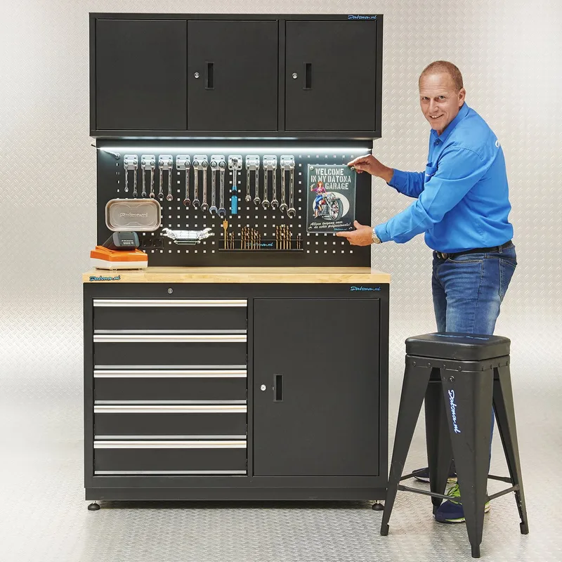 Werkbank garage 120 cm met gereedschapskasten - Zwart de Datona – image du produit
