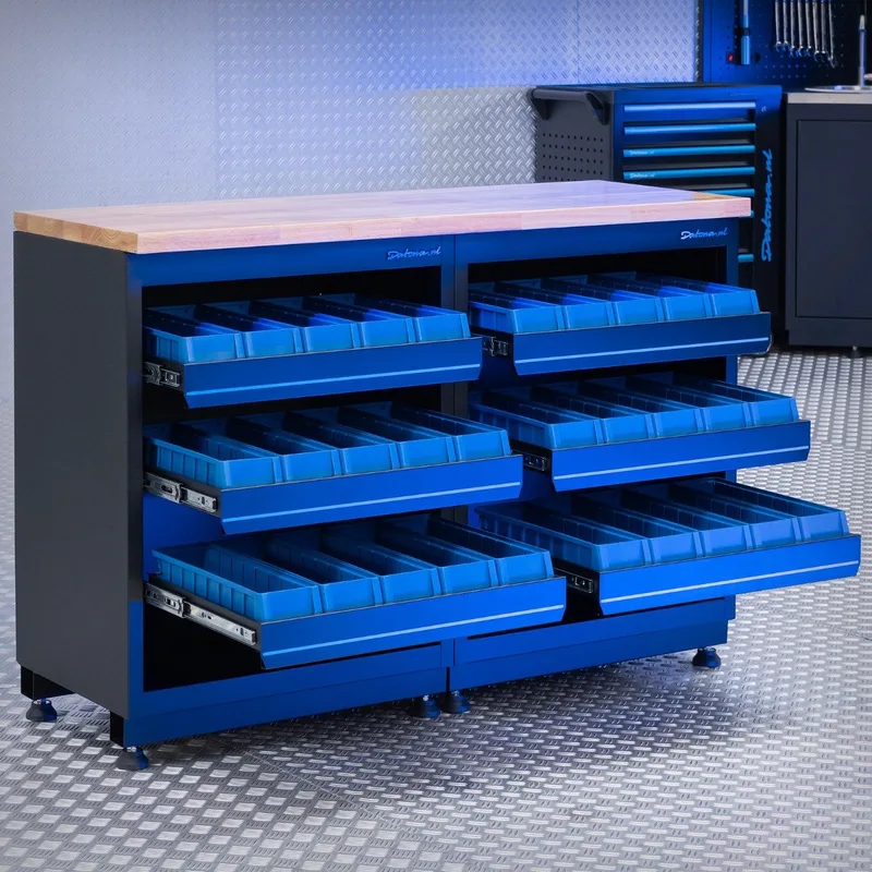 Werkbank PREMIUM eiken werkblad met opbergbakken - 136 cm - Zwart de Datona – image du produit