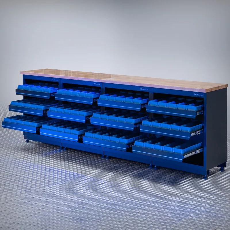 Werkbank PREMIUM eiken werkblad met opbergbakken - 272 cm - Zwart de Datona – image du produit