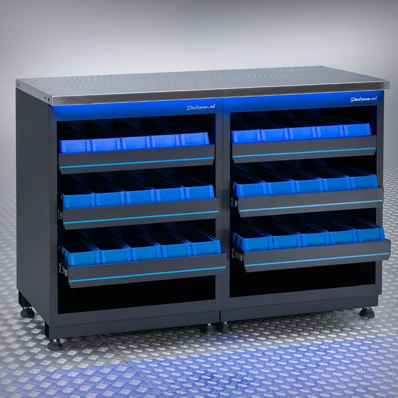 Werkbank PREMIUM RVS werkblad met opbergbakken - 136 cm - Zwart de Datona – image du produit