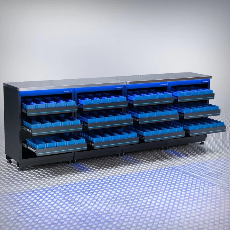 Werkbank PREMIUM RVS werkblad met opbergbakken - 272 cm - Zwart de Datona – image du produit