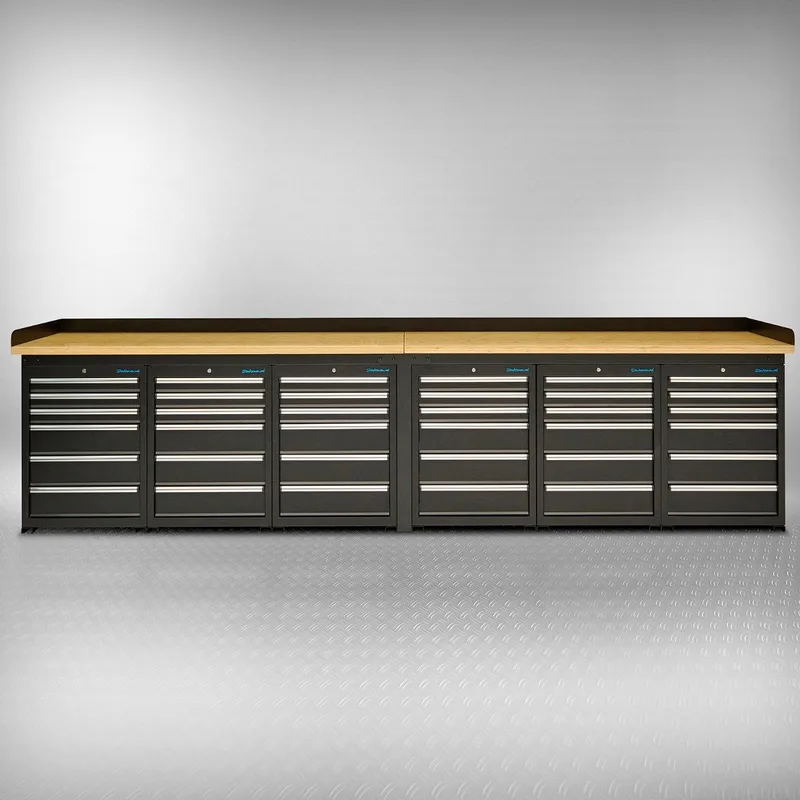 Werkbank PRO 400 cm - bamboe - 6 ladekasten met 36 lades - Zwart by Datona – product image