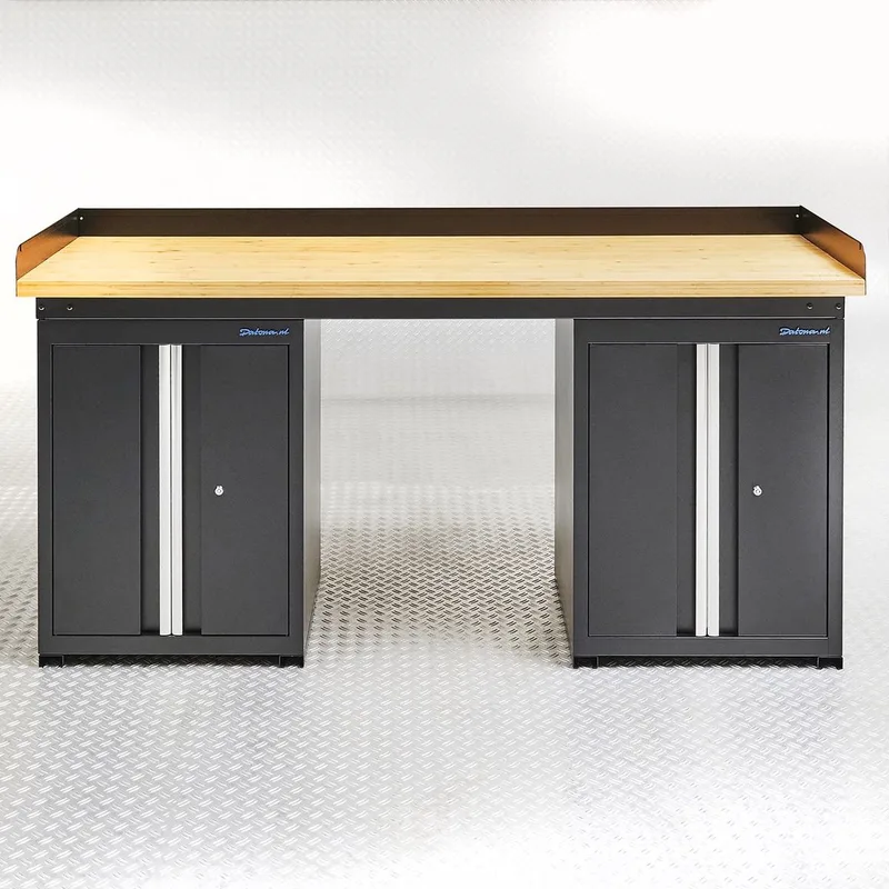 Werkbank PRO bamboe - 2 opbergkasten - 200 cm - Zwart de Datona – image du produit