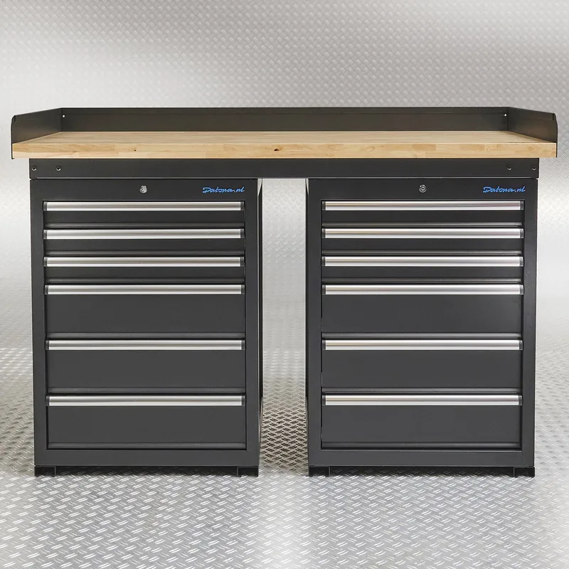 Werkbank PRO - bamboe werkblad - 12 lades - 150 cm - Zwart fra Datona – produktbillede