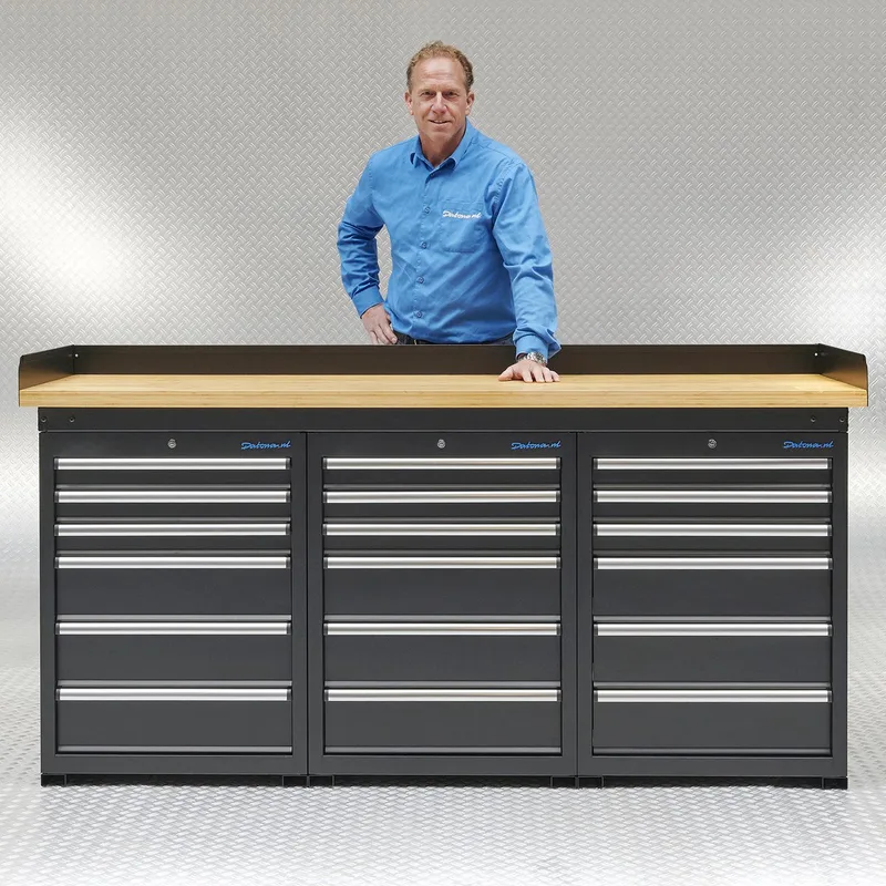 Werkbank PRO - bamboe werkblad - 18 lades - 200 cm - Zwart by Datona – product image