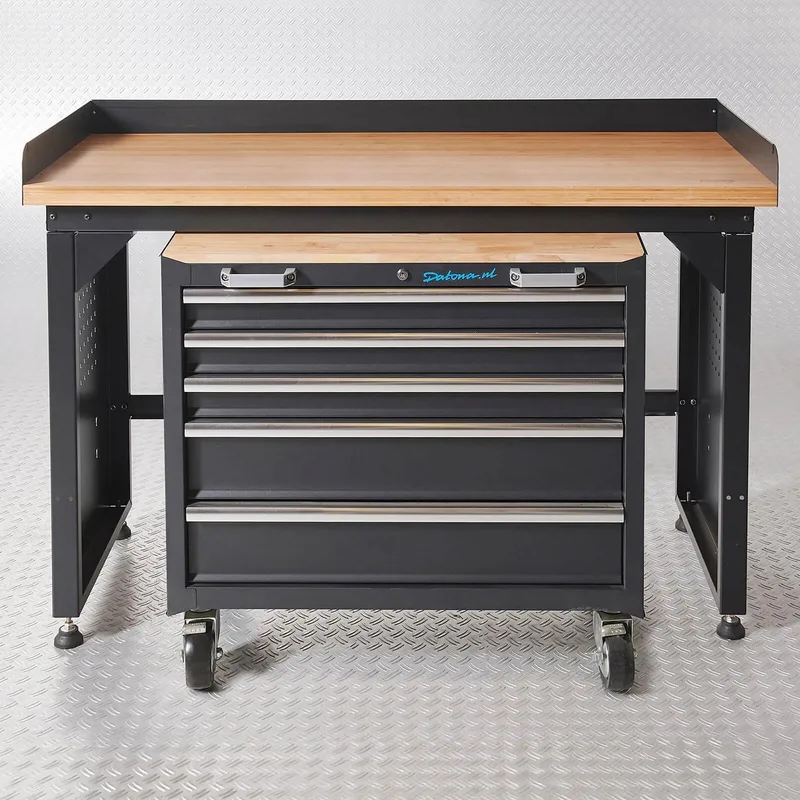 Werkbank PRO - bamboe werkblad - gereedschapswagen - 150 cm - Zwart de Datona – image du produit