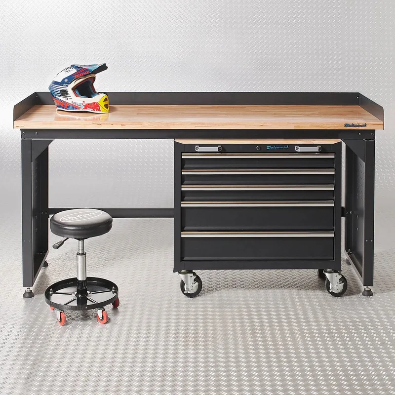 Werkbank PRO - bamboe werkblad - gereedschapswagen - 200 cm - Zwart von Datona – Produktbild