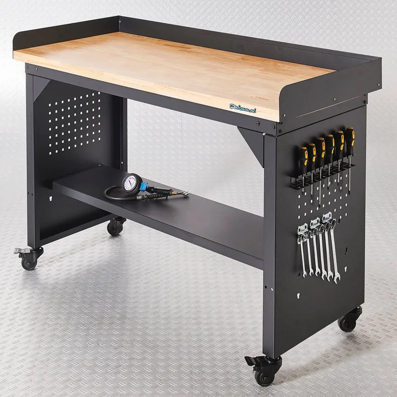Werkbank PRO - bamboe werkblad - legbord verrijdbaar - 150 cm - Zwart von Datona – Produktbild