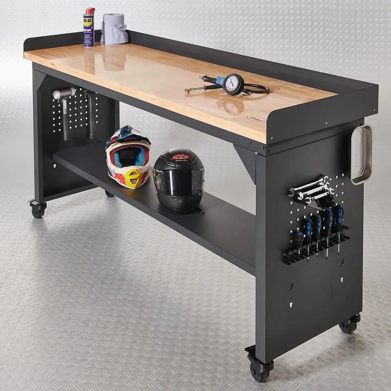 Werkbank PRO - bamboe werkblad - legbord verrijdbaar - 200 cm - Zwart de Datona – image du produit