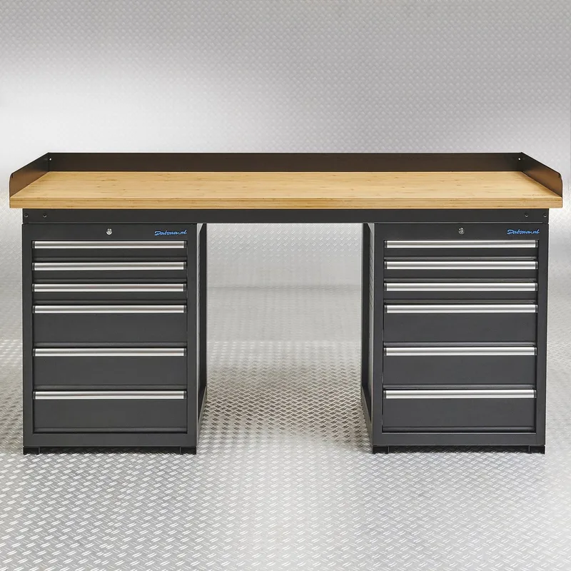 Werkbank PRO - eiken werkblad - 12 lades - 200 cm - Zwart de Datona – image du produit