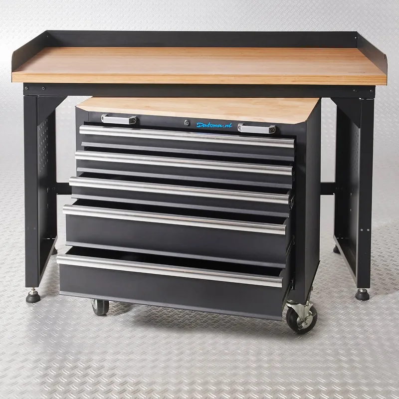 Werkbank PRO - eiken werkblad - gereedschapswagen - 150 cm - Zwart by Datona – product image