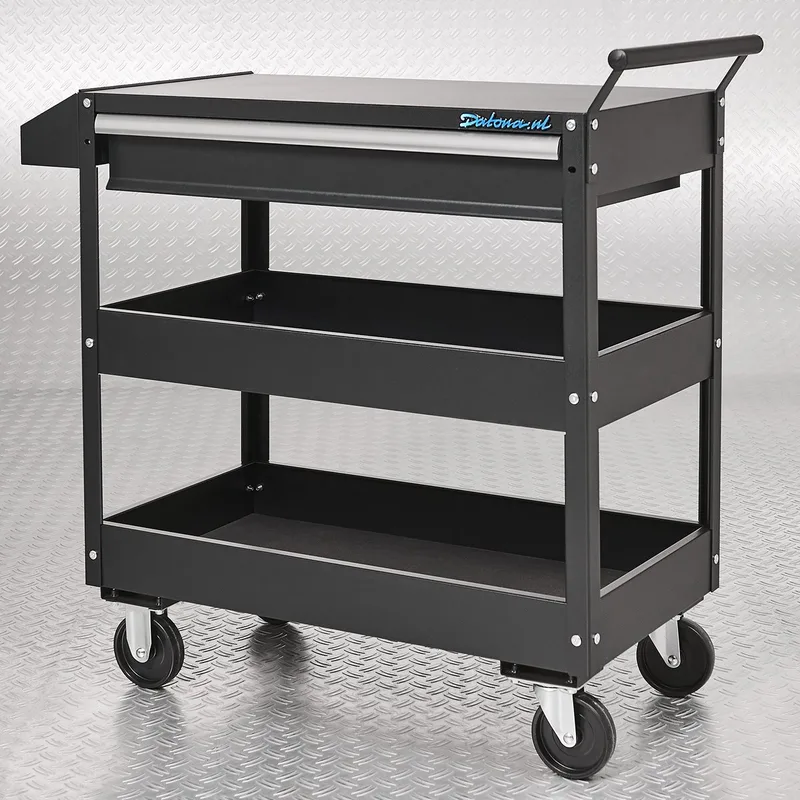 Werkplaats Trolley Verrijdbaar – Stalen Gereedschapswagen met Lade en Opbergvakken – Afmetingen 90x38x86 cm – Zwenkwielen met Rem de Datona, Noir – image du produit