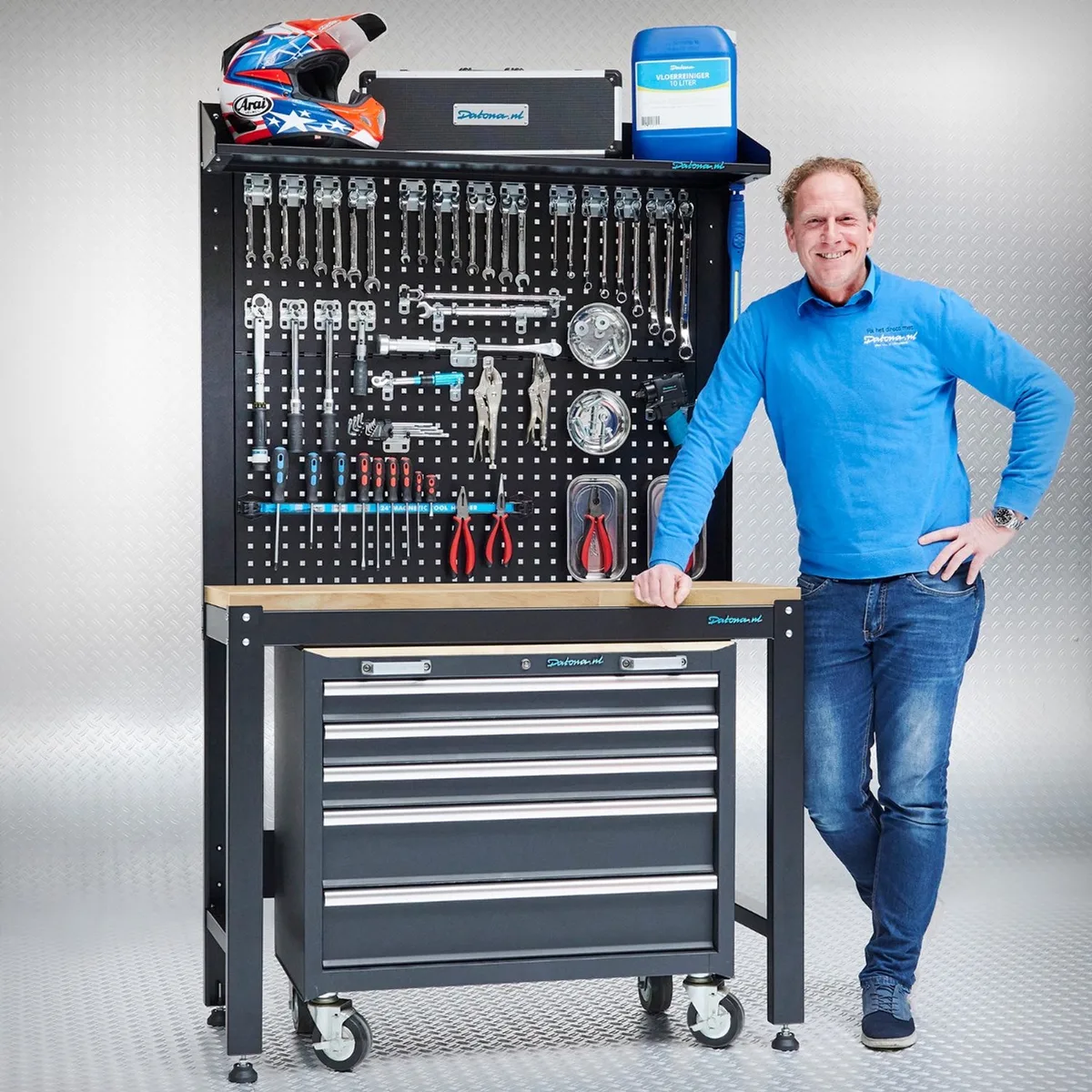 Werkplaatsinrichting PREMIUM eiken - met gereedschapswagen - 120 cm - Zwart de Datona – image du produit