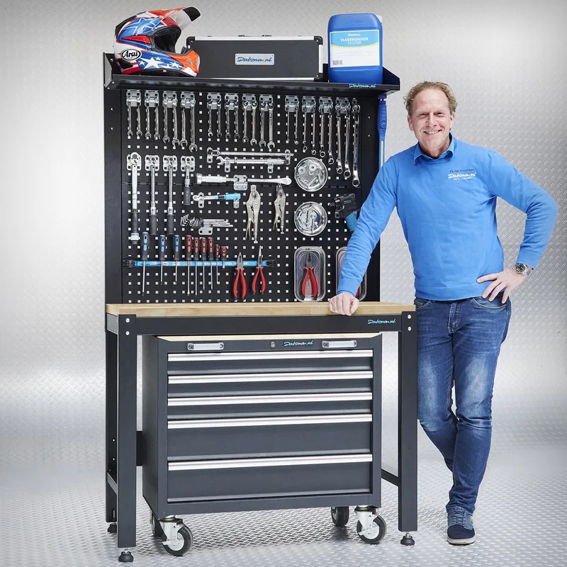 Werkplaatsinrichting PREMIUM eiken - met gereedschapswagen - 120 cm - Zwart de Datona – image du produit