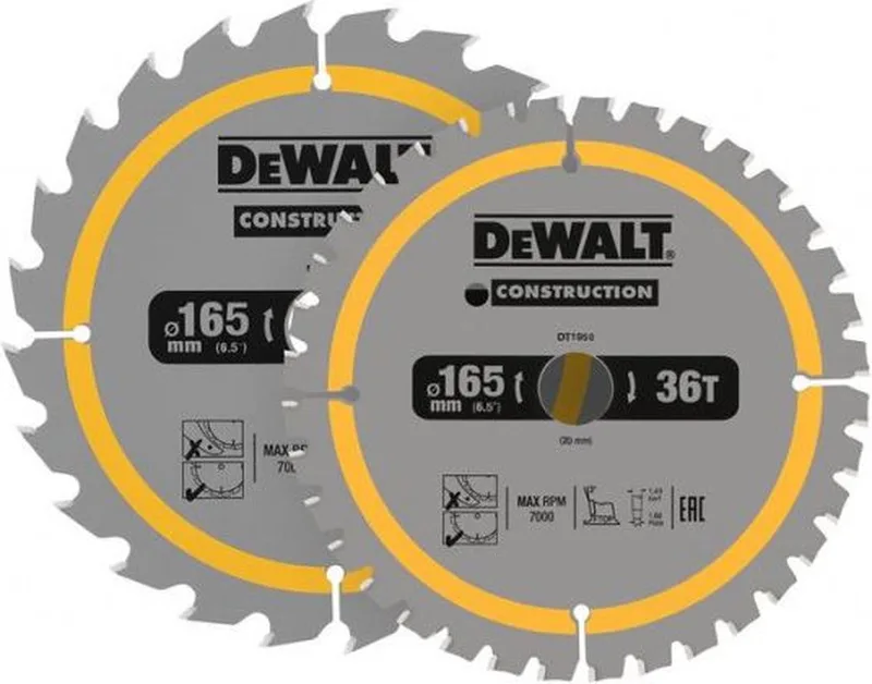 2x DeWalt Cirkelzaagblad | 165 x 20mm x 24T/36T | DT90270 von DEWALT – Produktbild