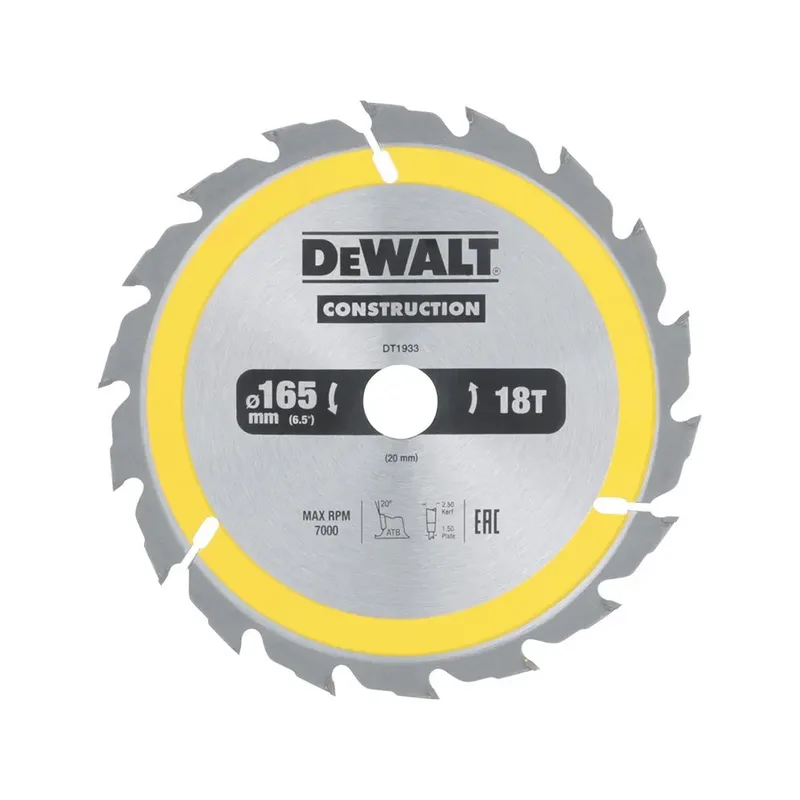 Construction - Cirkelzaagblad - 165mm - 18T - Voor Hout en Composieten by DEWALT – product image 2 of 3