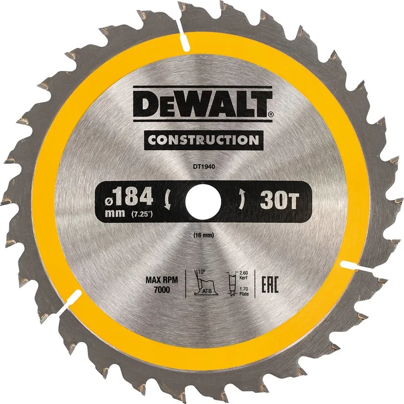 Construction - Cirkelzaagblad - 184mm - 30T - Houtbewerking von DEWALT – Produktbild