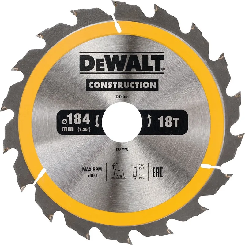 Construction Serie - Cirkelzaagblad - 184mm - ATB Tanden - 18T by DEWALT – product image
