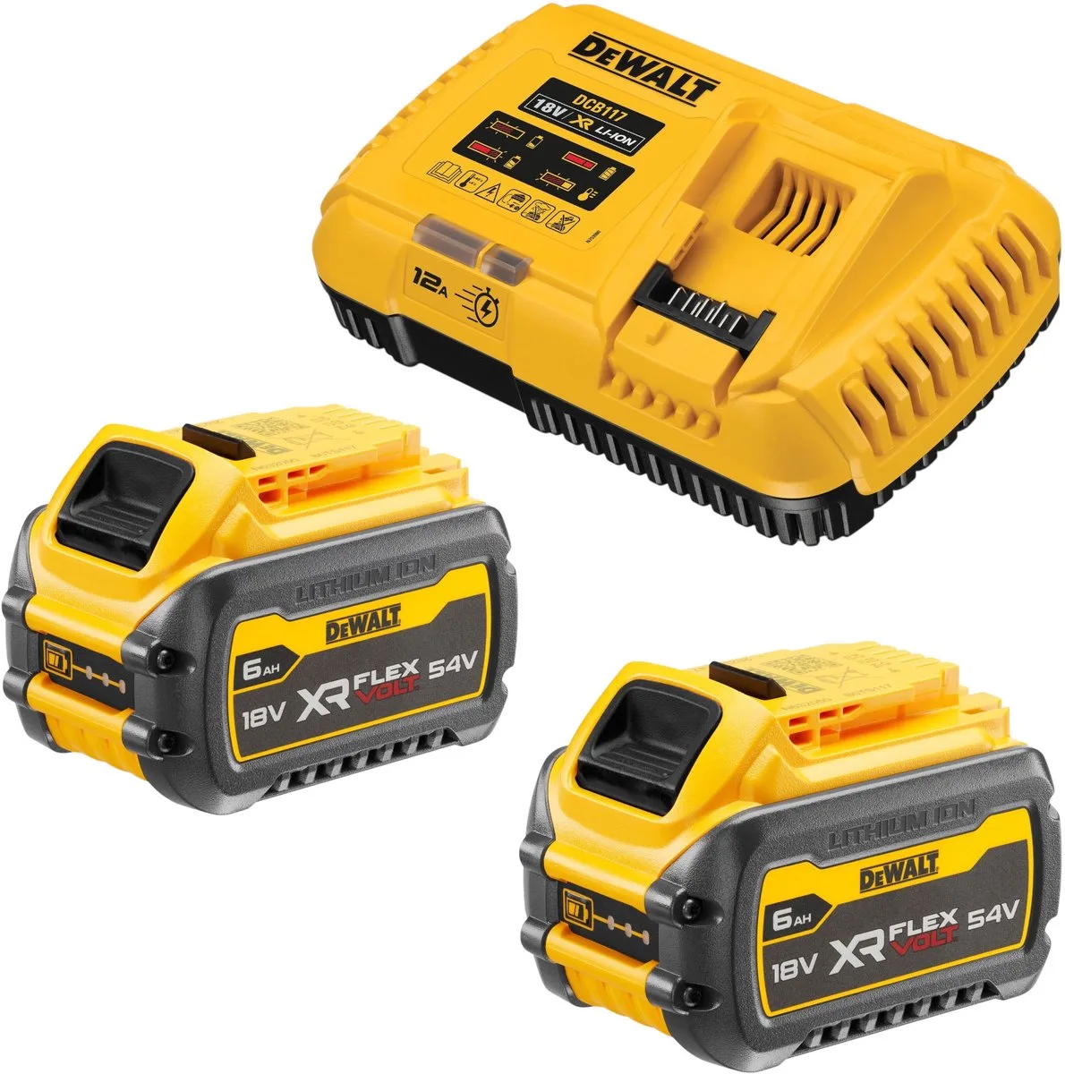 DCB 117 T2 accu-starterset 18 V-lader 12 A + 2x DCB 546-accu 6,0 Ah fra DEWALT – produktbillede