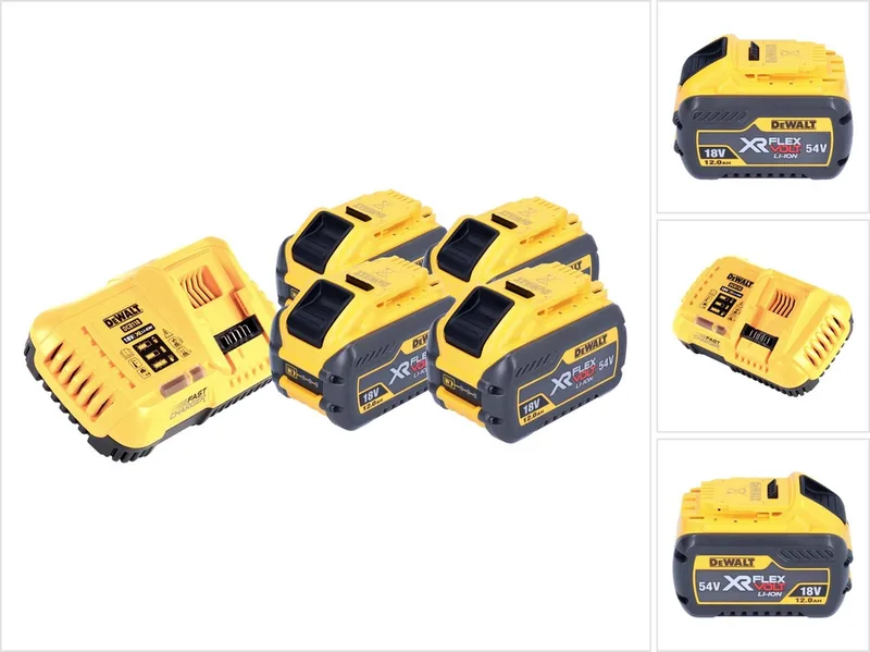DCB 118 Y4 accu starterset 18 V / 54 V 4x XR FLEXVOLT accu 12 Ah + oplader van DEWALT – productafbeelding