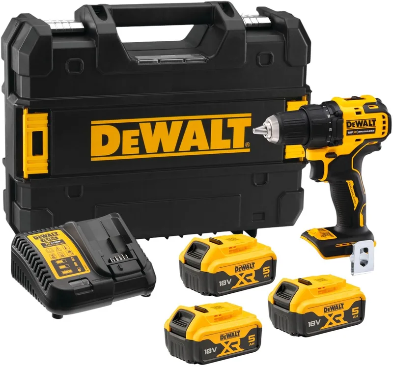 DCD 708 P3T accuboormachine 18 V 65 Nm borstelloos + 3x accu 5,0 Ah + oplader + TSTAK de DEWALT – image du produit