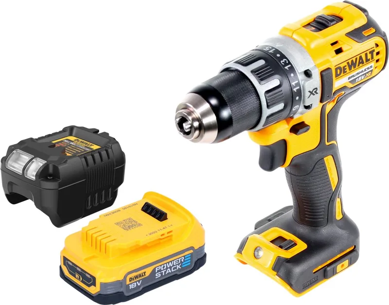 DCD 791 E1 accuboormachine 18 V 70 Nm borstelloos + 1x Powerstack accu 1,7 Ah + oplader fra DEWALT – produktbillede