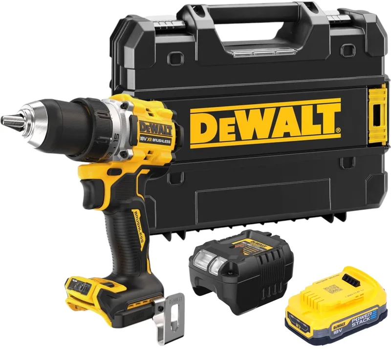 DCD 800 E1T accuboormachine 18 V 90 Nm borstelloos + 1x Powerstack accu 1.7 Ah + lader + TSTAK von DEWALT – Produktbild