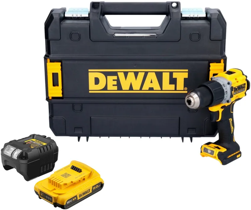 DCD 805 D1T accu klopboormachine 18 V 90 Nm borstelloos + 1x oplaadbare accu 2.0 Ah + lader + TSTAK van DEWALT – productafbeelding