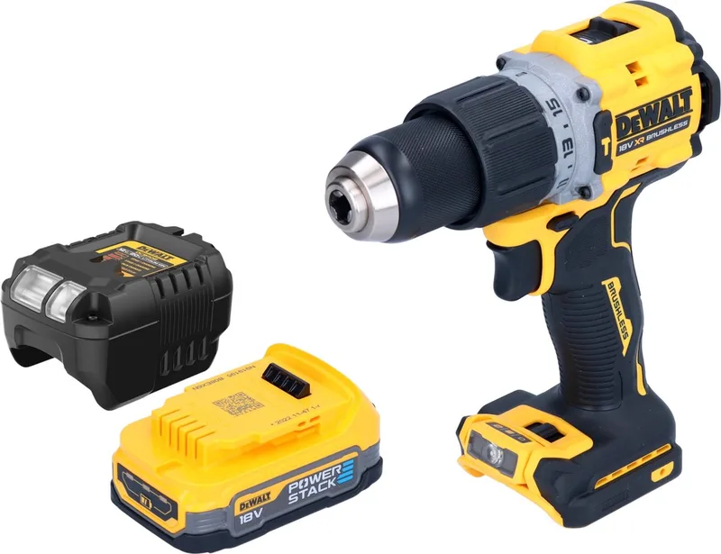 DCD 805 E1 accu-klopboormachine 18 V 90 Nm borstelloos + 1x Powerstack accu 1,7 Ah + oplader von DEWALT – Produktbild