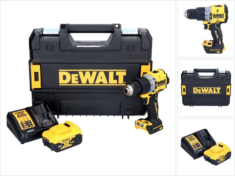 DCD 805 P1T accu klopboormachine 18 V 90 Nm borstelloos + 1x oplaadbare accu 5.0 Ah + lader + TSTAK de DEWALT – image du produit