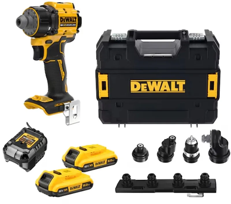 DCD803D2T-QW 18V XR Brushless Multi-Head Accuboormachine – 73 Nm – 2x 2.0Ah Accu – 4 Verwisselbare Koppen – Lader – TSTAK Koffer von DEWALT – Produktbild