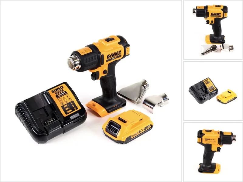 DCE 530 D1 accu-heteluchtpistool 18 V 530 °C + 1x accu 2,0 Ah + 1x lader + vlak- en reflectormondstuk de DEWALT – image du produit