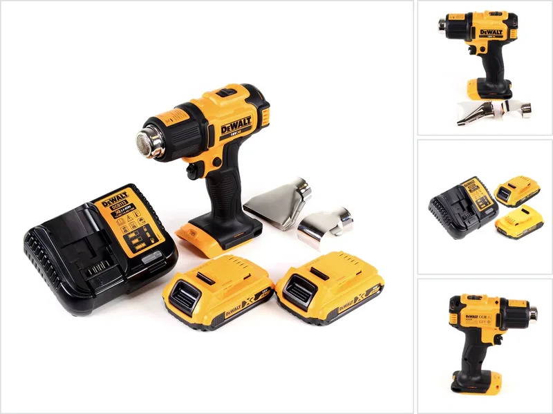 DCE 530 D2 accu-heteluchtpistool 18V 530°C + 2x accu 2,0Ah + 1x oplader + vlak- en reflectormondstuk von DEWALT – Produktbild