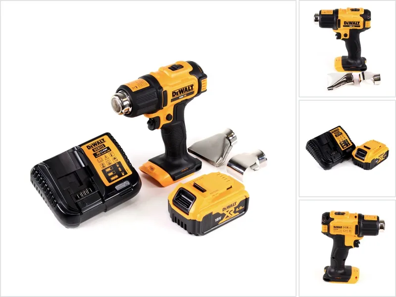 DCE 530 P1 accu-heteluchtpistool 18V 530°C + 1x accu 5,0Ah + 1x oplader + vlak- en reflectormondstuk von DEWALT – Produktbild