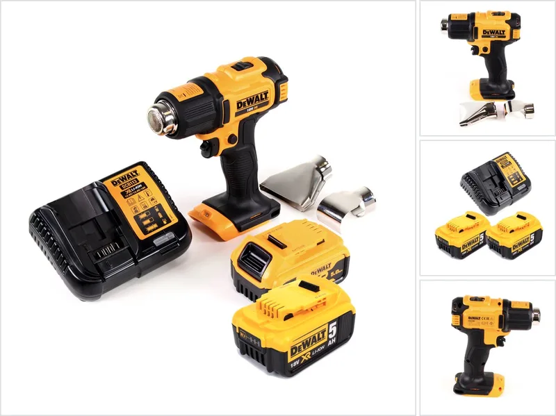DCE 530 P2 accu-heteluchtpistool 18V 530°C + 2x accu 5,0Ah + 1x oplader + vlak- en reflectormondstuk de DEWALT – image du produit