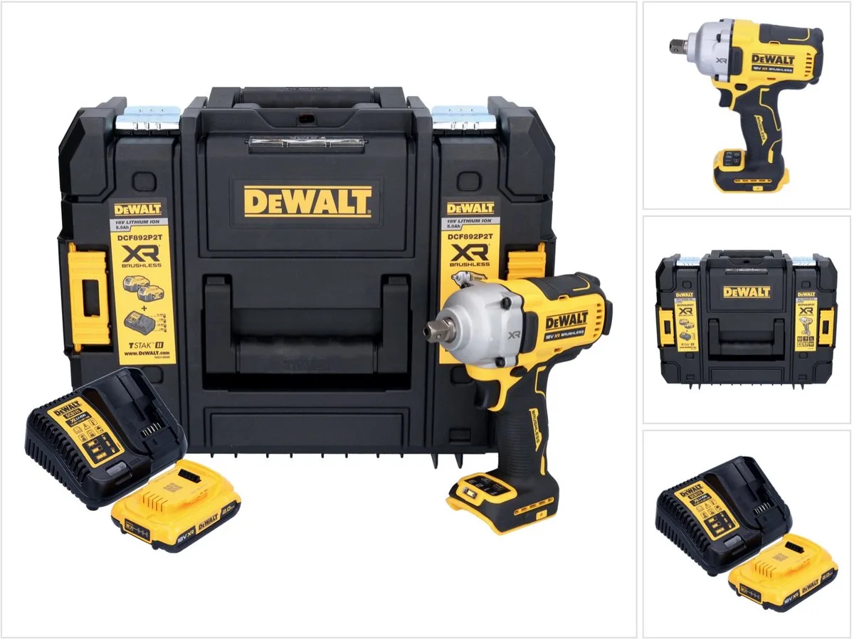 DCF 892 D1T accu-slagmoersleutel 18 V 813 Nm 1/2" borstelloos + 1x oplaadbare accu 2.0 Ah + lader + TSTAK de DEWALT – image du produit