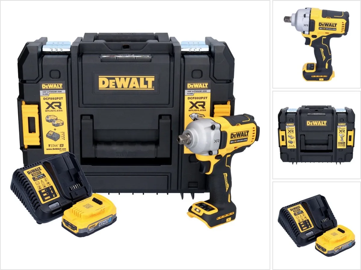 DCF 892 E1T accu-slagmoersleutel 18 V 813 Nm 1/2" borstelloos + 1x accu 1,7 Ah + oplader + TSTAK fra DEWALT – produktbillede