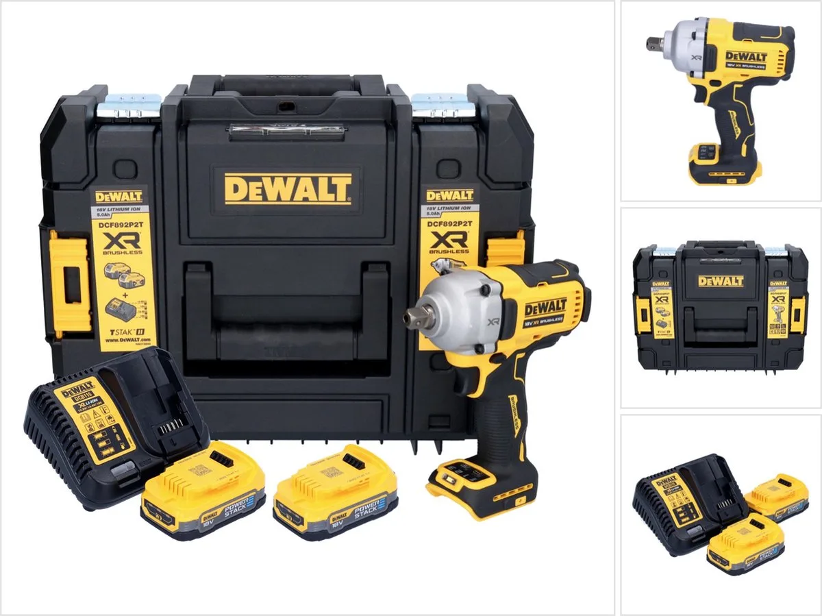 DCF 892 E2T accu-slagmoersleutel 18 V 813 Nm 1/2" borstelloos + 2x accu 1,7 Ah + oplader + TSTAK de DEWALT – image du produit