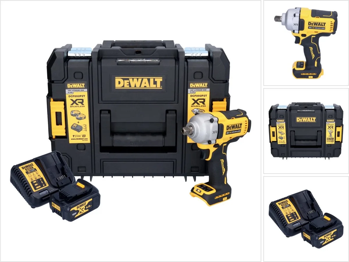 DCF 892 M1T accu-slagmoersleutel 18 V 813 Nm 1/2" borstelloos + 1x oplaadbare accu 4.0 Ah + lader + TSTAK fra DEWALT – produktbillede