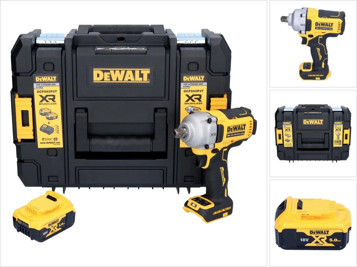 DCF 892 NT accu slagmoersleutel 18 V 813 Nm 1/2" borstelloos + 1x oplaadbare batterij 5.0 Ah + TSTAK - zonder oplader de DEWALT – image du produit