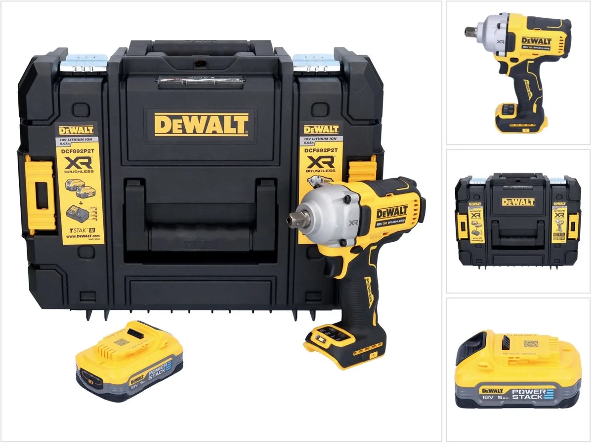 DCF 892 NT accuslagmoersleutel 18 V 813 Nm 1/2" borstelloos + 1x Powerstack accu 5.0 Ah + TSTAK - zonder oplader de DEWALT – image du produit