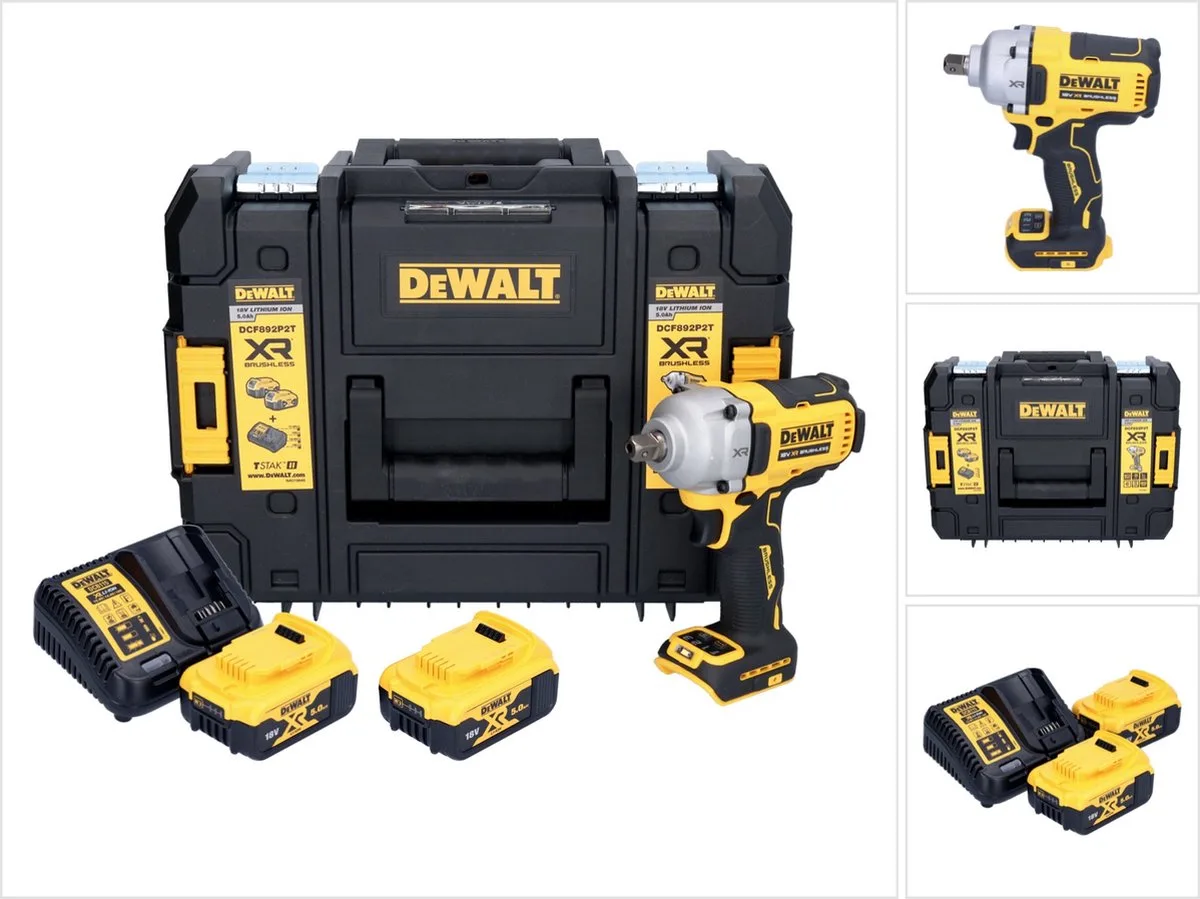 DCF 892 P2T Cl choc 18 V 813 Nm 1/2'' Brushless + 2x batterie 5,0 Ah + chargeur + TSTAK von DEWALT – Produktbild