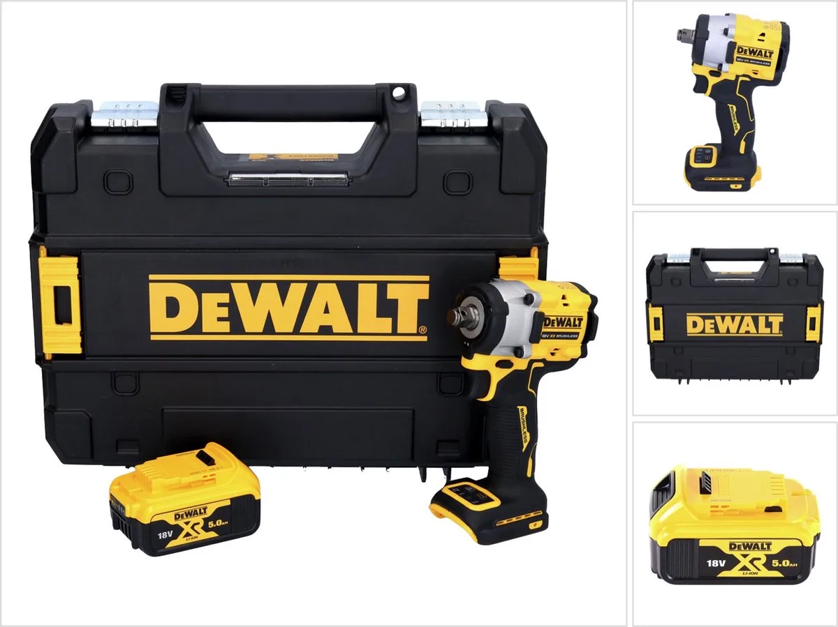 DCF 921 NT accu-slagmoersleutel 18 V 400 Nm 1/2" borstelloos + 1x oplaadbare accu 5.0 Ah + TSTAK - zonder oplader van DEWALT – productafbeelding
