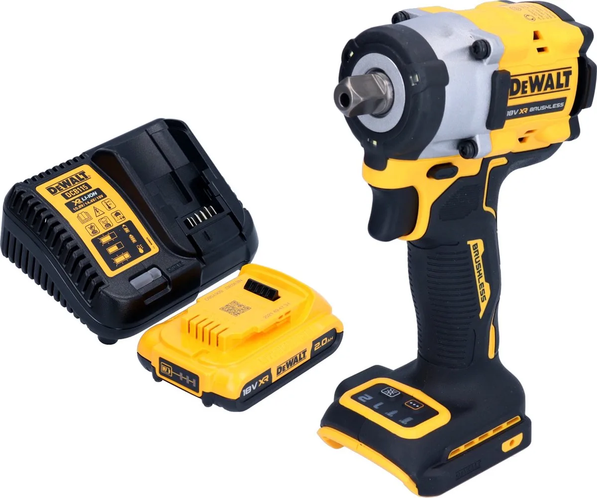 DCF 922 D1 accu-slagmoersleutel 18 V 406 Nm 1/2" borstelloos + 1x oplaadbare accu 2.0 Ah + lader van DEWALT – productafbeelding