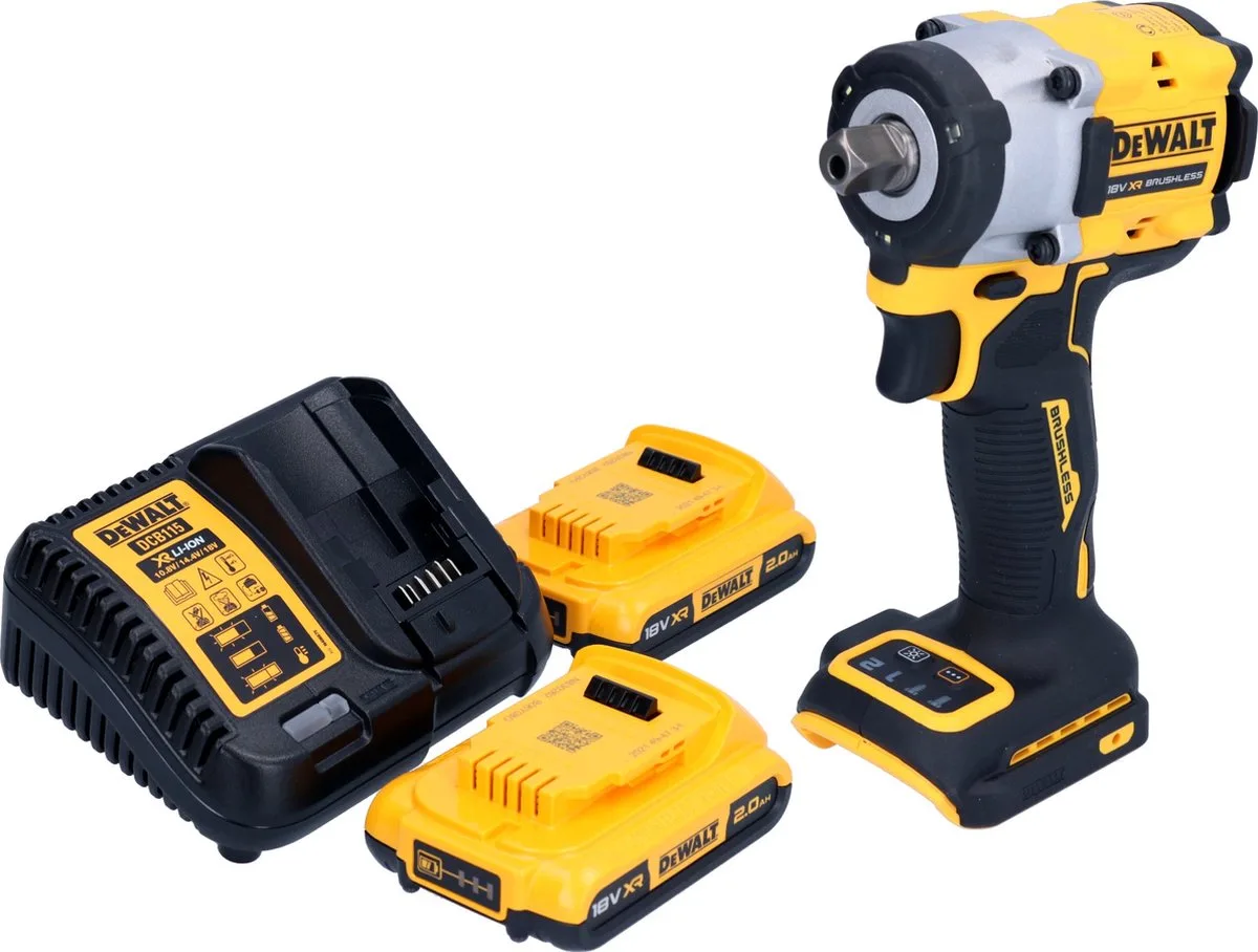 DCF 922 D2 accu-slagmoersleutel 18 V 406 Nm 1/2" borstelloos + 2x oplaadbare accu 2.0 Ah + lader van DEWALT – productafbeelding