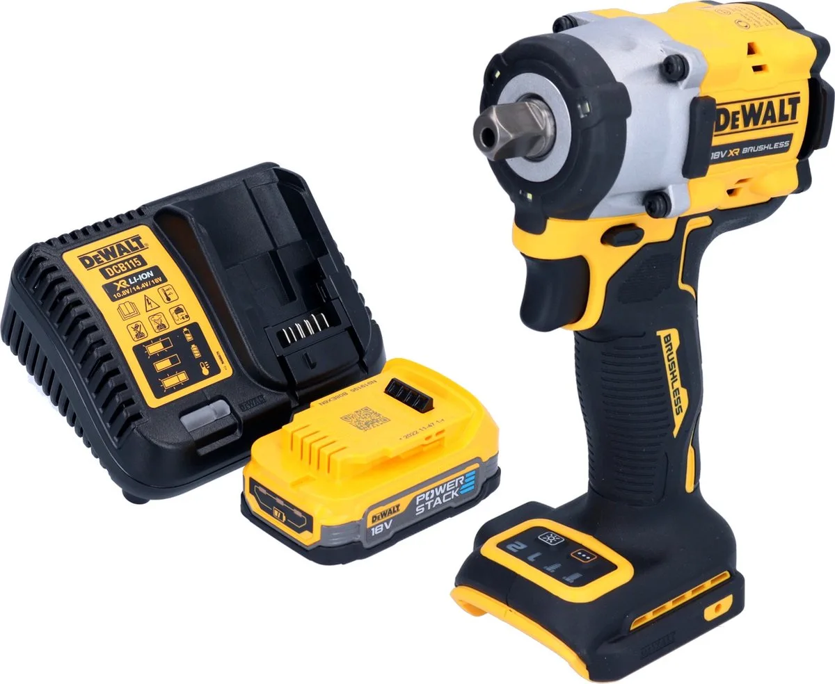 DCF 922 E1 accu-slagmoersleutel 18 V 406 Nm 1/2" borstelloos + 1x Powerstack-accu 1,7 Ah + lader de DEWALT – image du produit