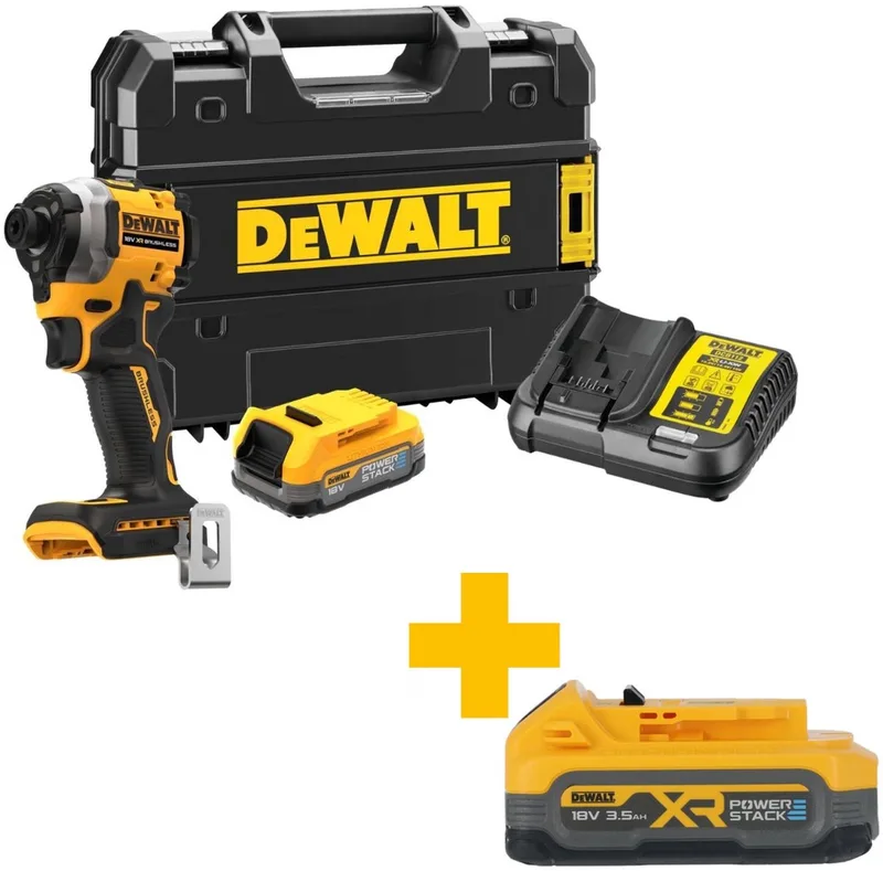 DCF850E1T Compacte accu slagschroevendraaier 205Nm 18V XR 1.7Ah POWERSTACK in TSTAK van DEWALT, Geel – productafbeelding 1 van 4